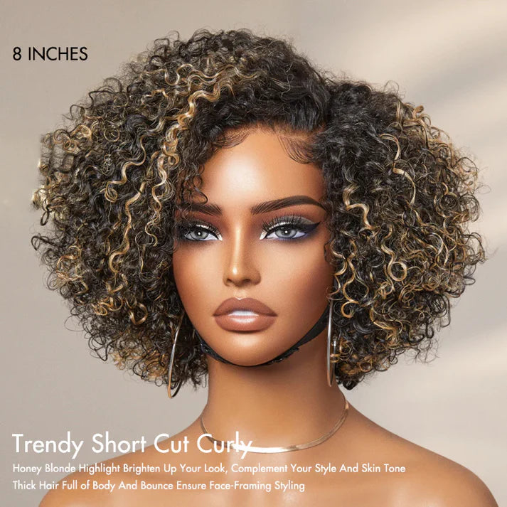 Zee's Natural Short Cut Curly Minimalist HD Lace Glueless Side Part Wig